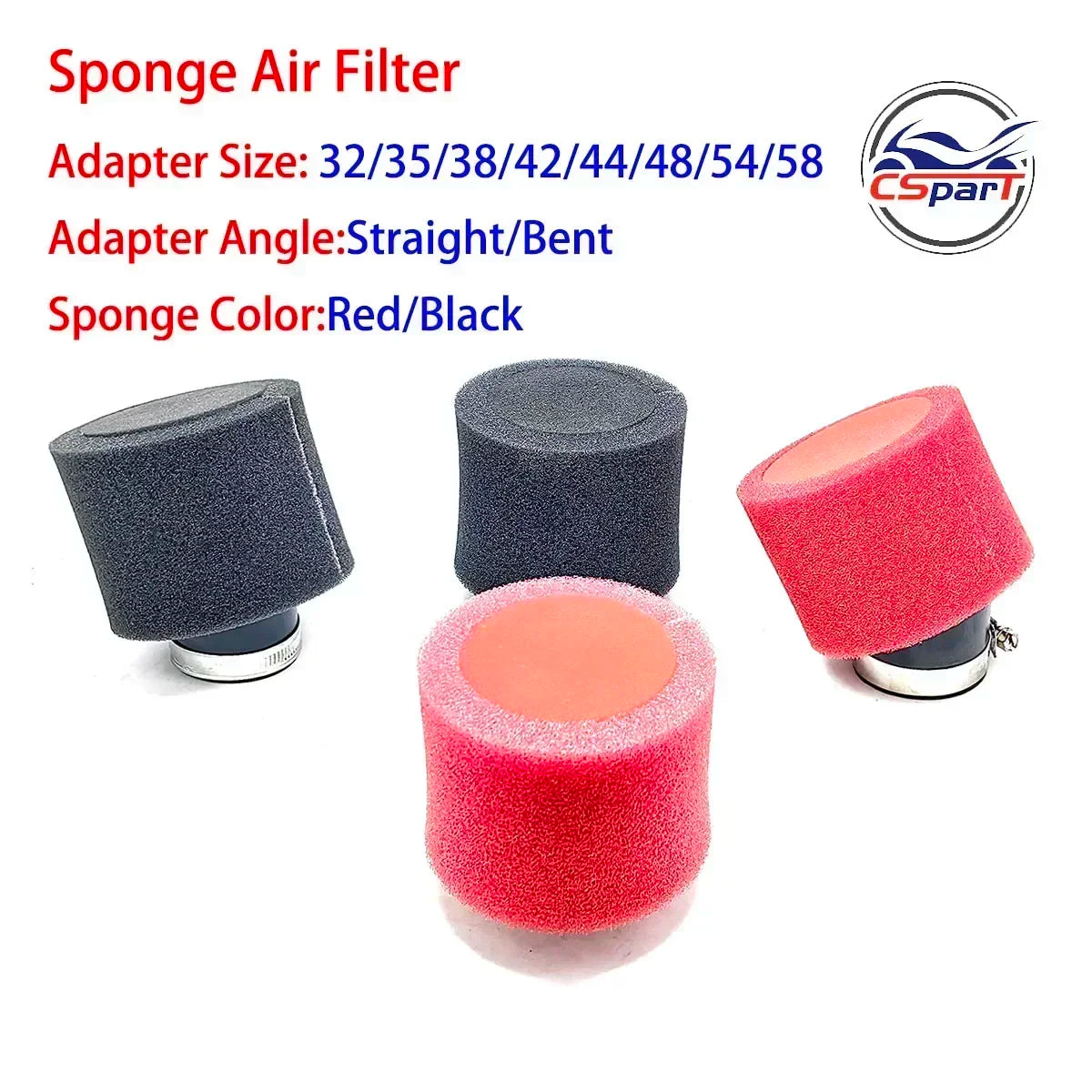 32mm 35mm 38mm 42mm 44mm 58mm straight Neck Foam Air Filter Sponge Cleaner Moped Scooter Dirt Pit Bike Motorcycle RED Kayo BSE CM World