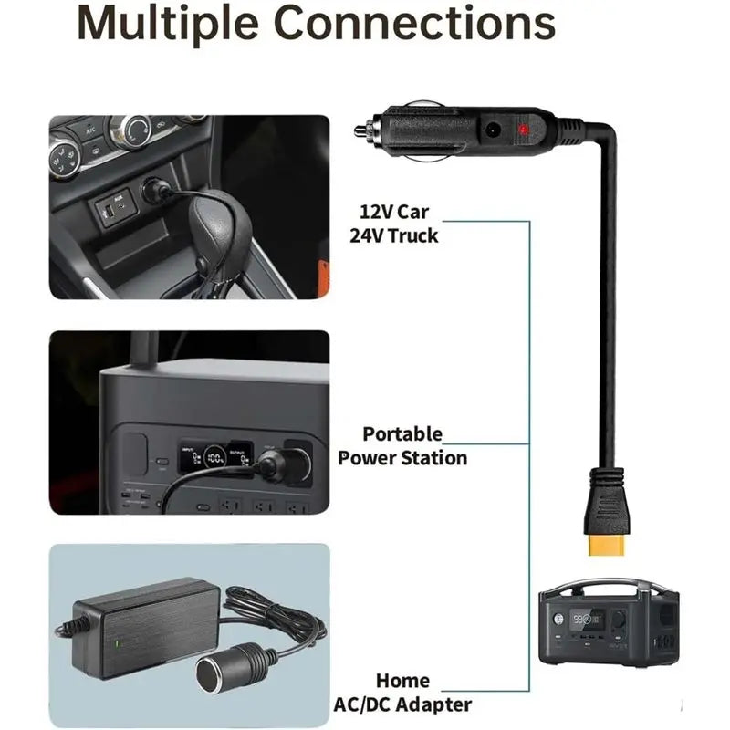 3CGRO-XT60 Car Charging Cable(3M 10FT) 12V/24V Power Supply Adapter Connector For Anker SOLIX C300/C1000/F2000, Ecoflow Delta 2