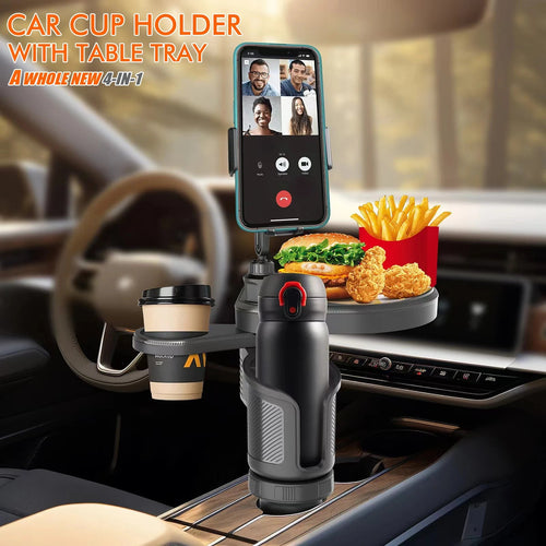 4 In 1 Car Cup Holder Expander Tray with Phone Holder Car Drink Holder 2 Cup Holders Road Trip & Car Traveling Essential Gadget CM World