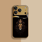 Cool Crown Lion Pattern Gold Metallic Paint Glass Phone Case For iPhone 11 12 13 14 15 16 17 Pro Max 14 Plus 17 Air 16E Cover