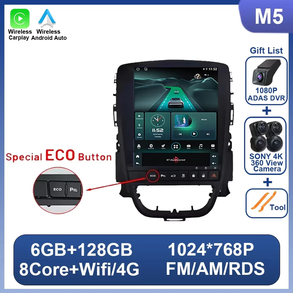 Car Radio Android 16 for Opel Astra J Vauxhall Holden Cascada 2009-2018 Multimedia Screen GPS Navigation Auto Carplay ECO