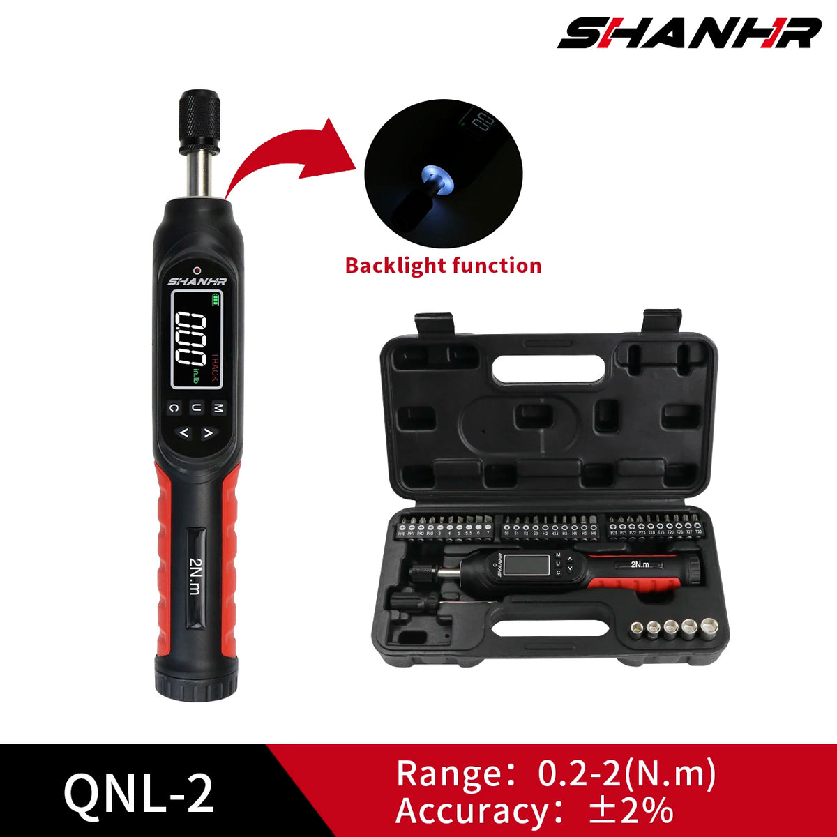 SHANHR Digital Torque Driver Kit 4 Torque Units Preset Torque Alarm LED Light Small Fastener Assembly Instrument Tool