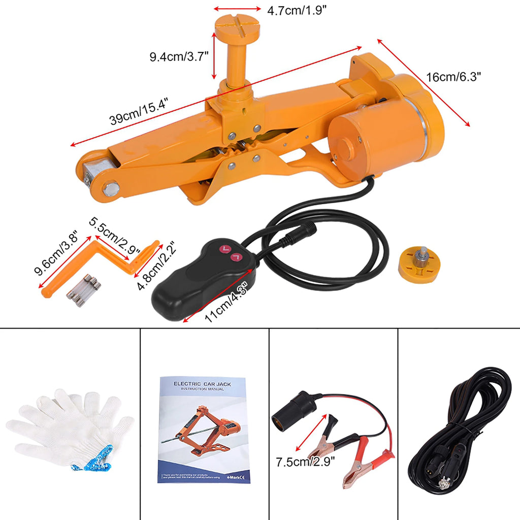 12V Compact Electric Car Jack with Tire Inflater & Lift Platform - 3T Capacity Portable Vehicle Lift for Cars, SUVs, Trucks - Qu CM World