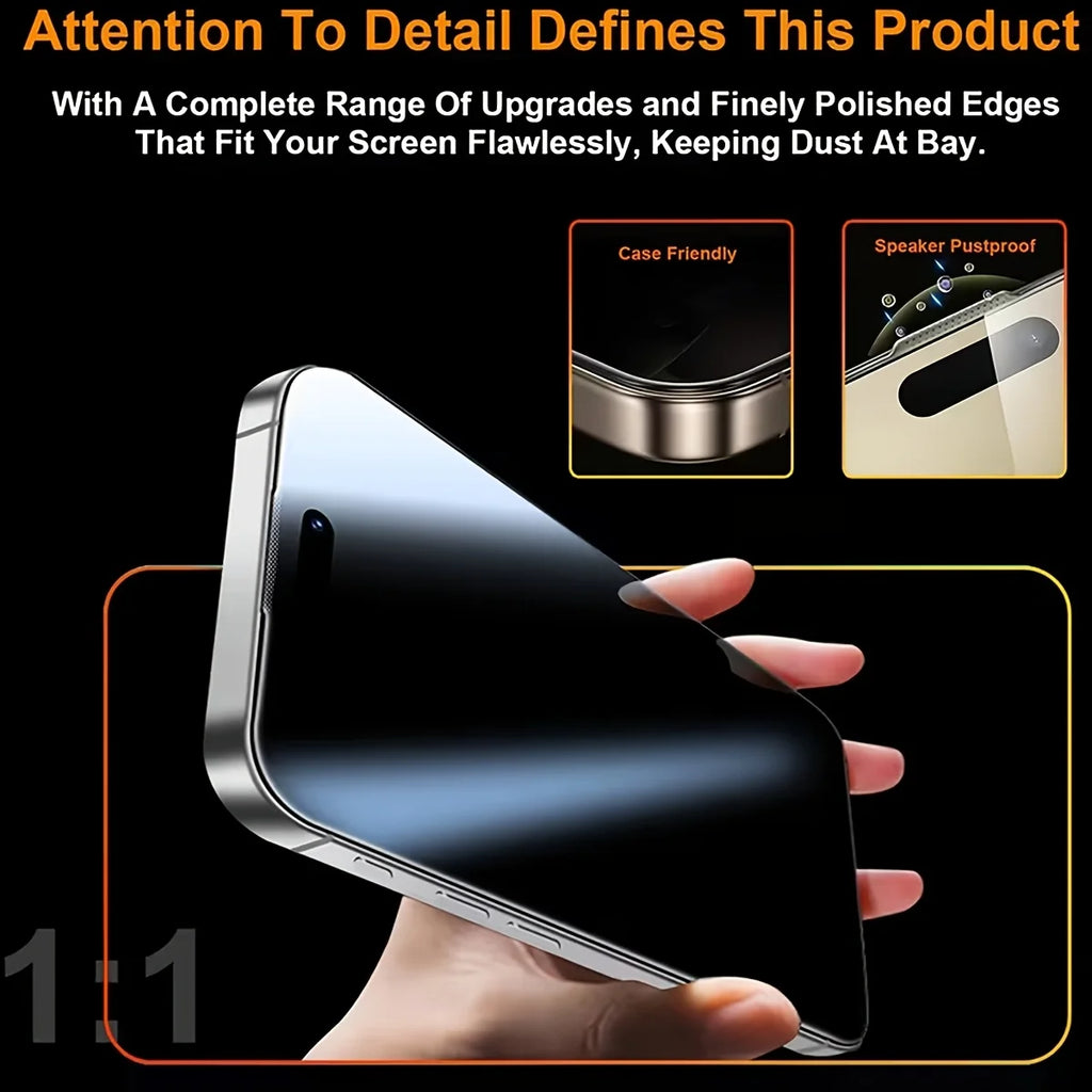 4pcs 360° Anti-Spy Tempered Glass Screen Protector, for Iphone 13/14/15/16/17 Series, Anti-Fingerprint, Anti-Scratch