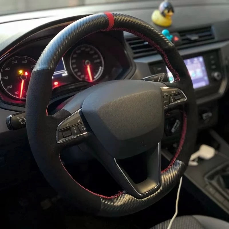 Car Steering Wheel Braid For Seat Leon 5F Mk3 2013-2020 Ibiza 6J Tarraco Arona Ateca Alhambra Suede Car Steering Wheel Cover CM World