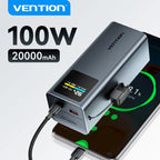 Vention 20000mAh 100W Fast Charging Detachable USB-C Cable Power Bank Smart TFT Screen, Compact Portable,for Xiaomi iPhone 16 15 Car Mobile World