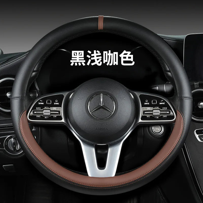 All-Nappa Leather Steering Wheel Cover Leather Steering Cover All-season Universal Breathable Car Handle Protective Case CM World