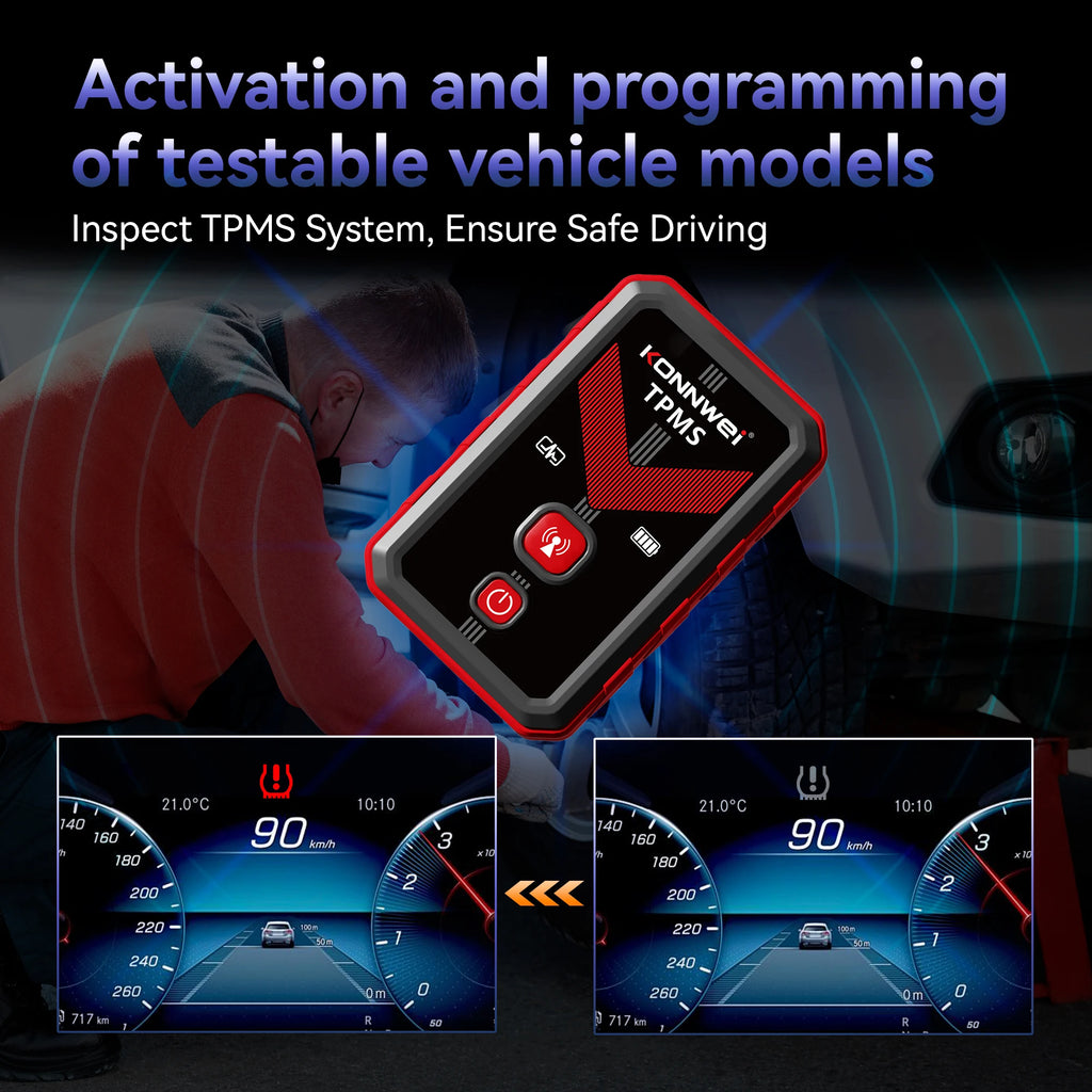 2026 KONNWEI TK100 TPMS Programming Tool Car Tire Pressure Sensors Activate OBD Relearn Tool 433MHz 315MHz Read TPMS ECU ID Tool