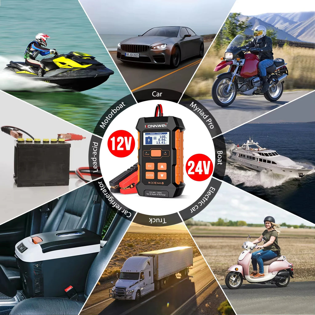 KONNWEI KW520 Car Battery Tester 12V 24V Battery Charger Lead Acid Car Battery Pulse Repair Tool AGM Gel Lithium Scanning Tool
