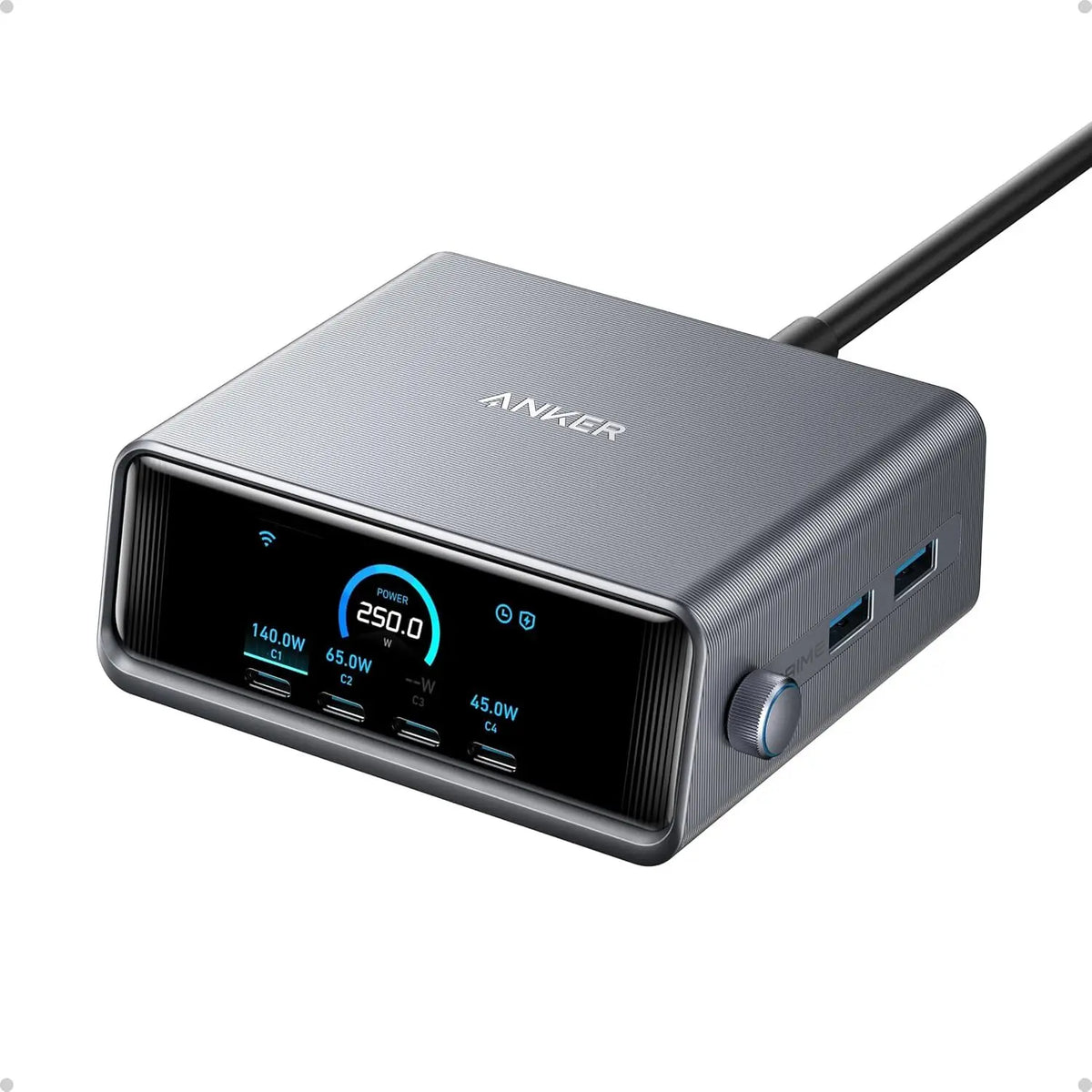 Anker Prime Charger, 250W / 200W GaN Prime USB C Charging Station, Ultra-Fast 6-Port, 2.26" LCD Display And Smart Control Dial