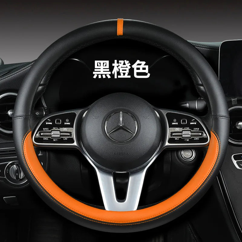 All-Nappa Leather Steering Wheel Cover Leather Steering Cover All-season Universal Breathable Car Handle Protective Case CM World