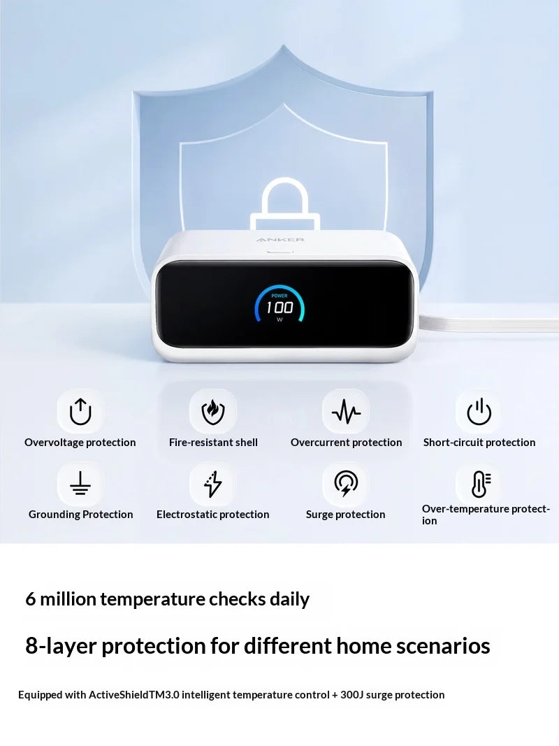Anker 100w 6 In 1 Desktop Charging Station Gan Retractable Cables Digital Display Fast Charging Home Tablet Various Types Phone
