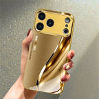 Luxury Metal Curve Pattern Gold Metallic Paint Glass Phone Case For iPhone 17 Pro Max 11 12 13 14 15 16 Plus 17Air 16E Cover