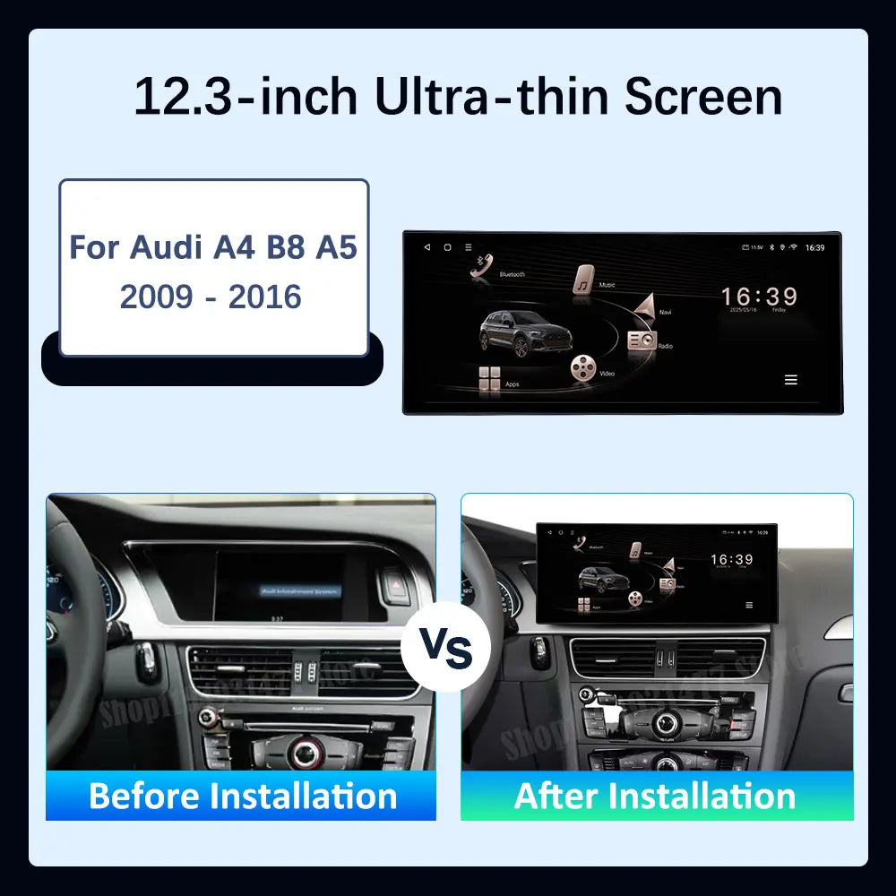 12.3 '' Ultra-thin Screen GPS Android 16 for Audi A4 B8 A5 2009 - 2016 BT Car Video Radio Multimedia Player 4G Auto Accessories CM World