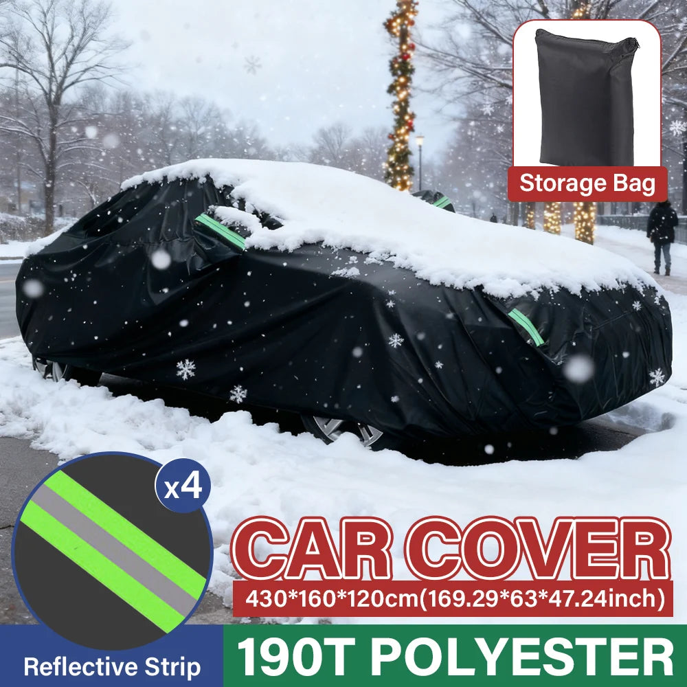 190T Thermal SUV Four-Door Full-Cover Car Cover Winter Snow and Frost Resistant Side Zipper Design Black Universal Fit CM World