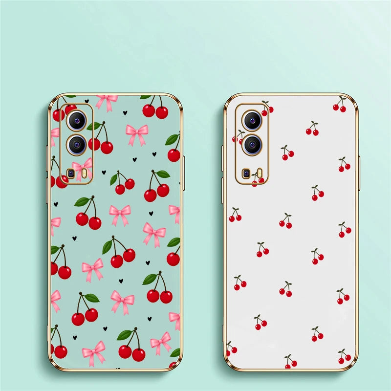 Cartoon Cherry Fruits Phone Case For Vivo Y17 Y16 Y15 Y12 Y11 Y11S Y5S Y3 S03 T Y02 S Y01 Drop Resistant Plating Soft Cases Capa