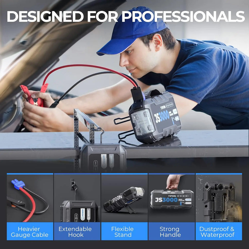 Topdon JS3000 3000A Jump Starter Power Bank 12V Car Starting Device 24000Mah Battery Jump Start for Booster For 9L Gas&7L Diesel