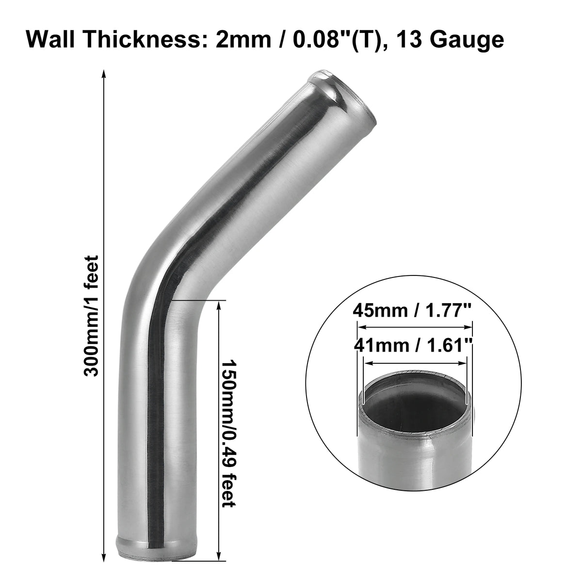 UXCELL 45 Degree Intercooler Pipe 63mm 70mm 76mm OD 300mm 500mm Long Aluminum Alloy Tube Intercooler Pipe Air Intake Tube