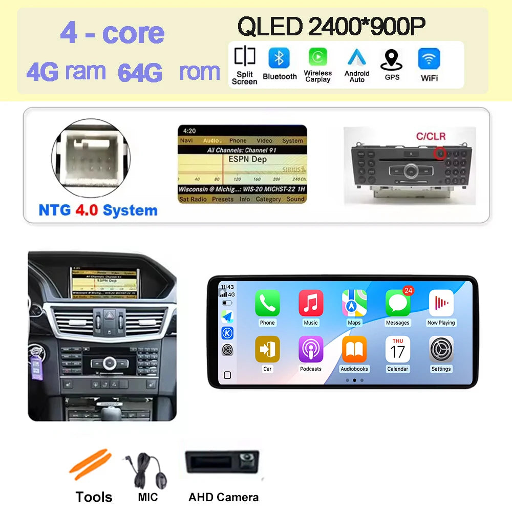Wireless Carplay Car Radio Multimedia For Mercedes Benz E Class W212 2009 - 2016 QLED Screen 4G Android 15 Auto Accessories Ster CM World