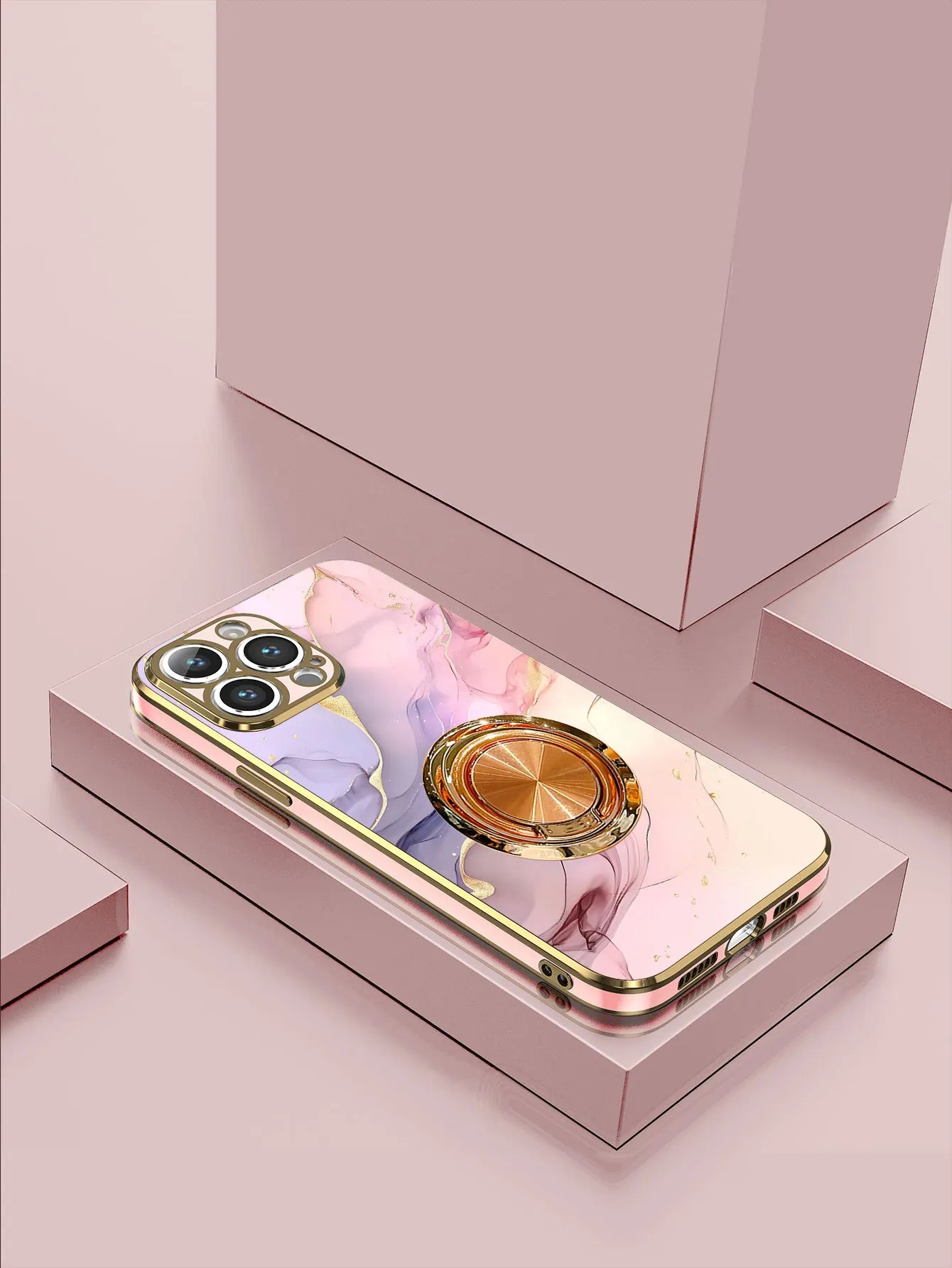 Luxury Plating Marble Pattern Ring Holder Phone Case For iPhone 17 16 15 14 Plus 13 12 Mini 11 Pro Max X XS XR 7 8 SE Back Cover