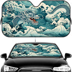 Japanese Wave Dragon Sun Visor Foldable Universal Car Windshield Sun Shade UV Protection Heat Insulation Foldable Cover