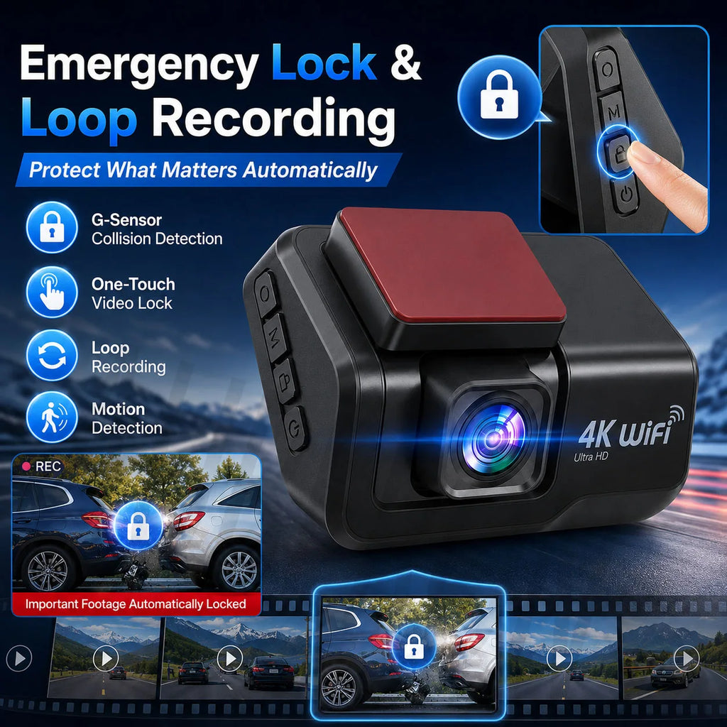 4K UHD Dash Cam WiFi Car Recording DVR Front and Rear Dual Lens Auto Car Camera with Night Vision Rearview Camera Loop Recording