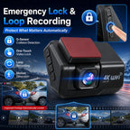 4K UHD Dash Cam WiFi Car Recording DVR Front and Rear Dual Lens Auto Car Camera with Night Vision Rearview Camera Loop Recording