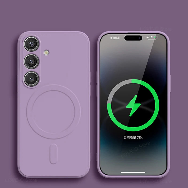 For Magsafe Magnetic Wireless Charge Case For Samsung Galaxy S25 S26 S24 S23 S 25 Ultra Plus FE Soft Cases Liquid Silicone Cover Car Mobile World