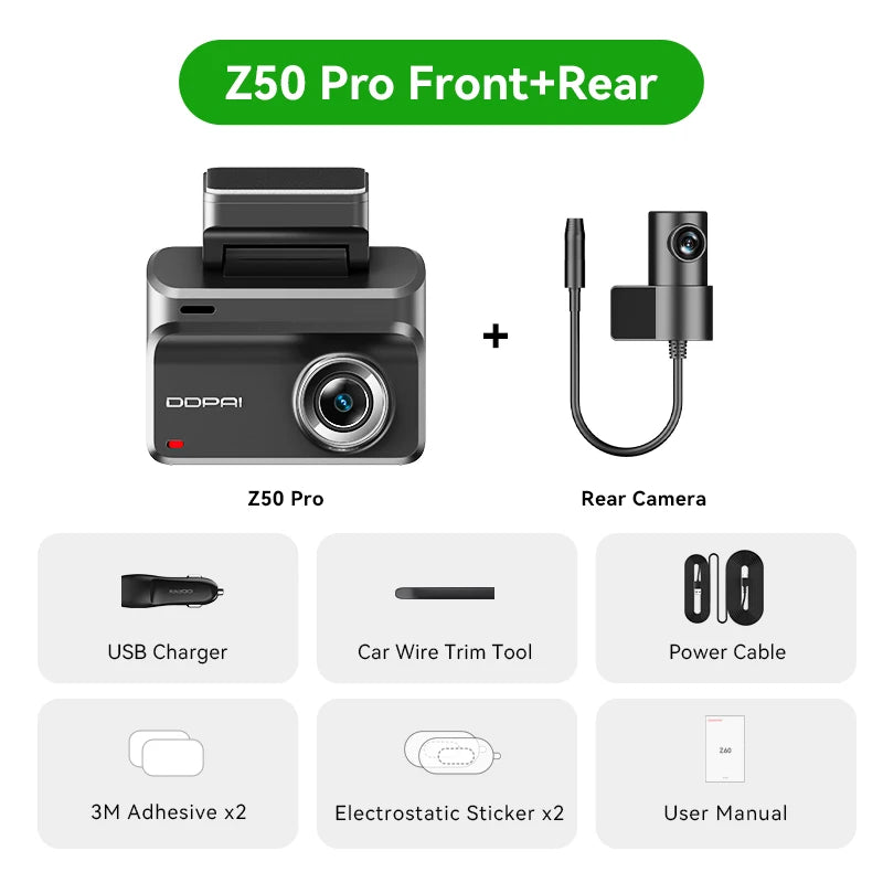 DDPAI Z50 Pro Dash Cam 4K Car DVR 3"IPS Screen 5GHz WiFi GPS ADAS 24H Parking Monitor Front and Rear Dashcam Car Camera Car Mobile World