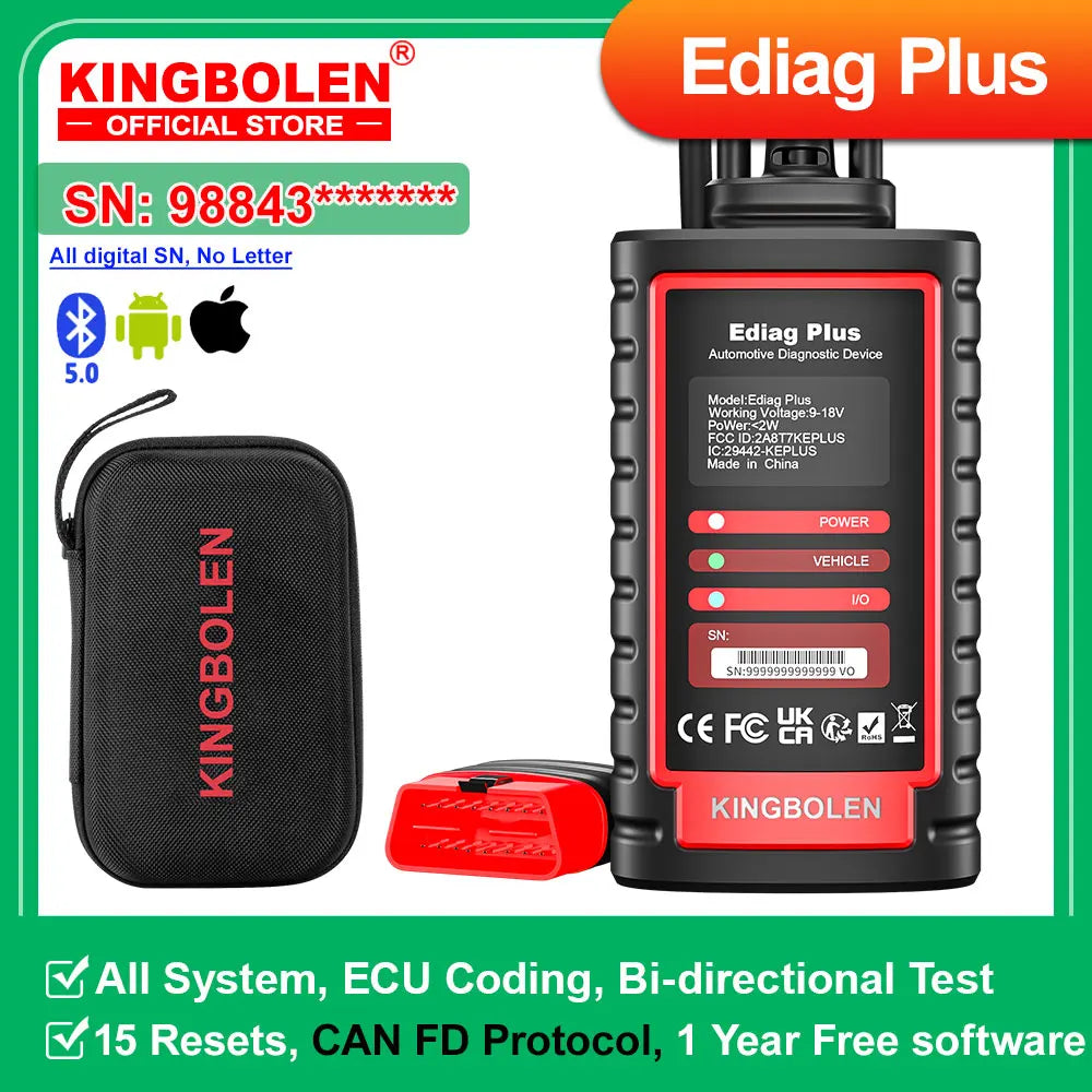 [ All Digital SN] KINGBOLEN Ediag plus CAN FD protocol All System Car diagnostic tools ECU coding Active Test OBD2 scanner Car Mobile World