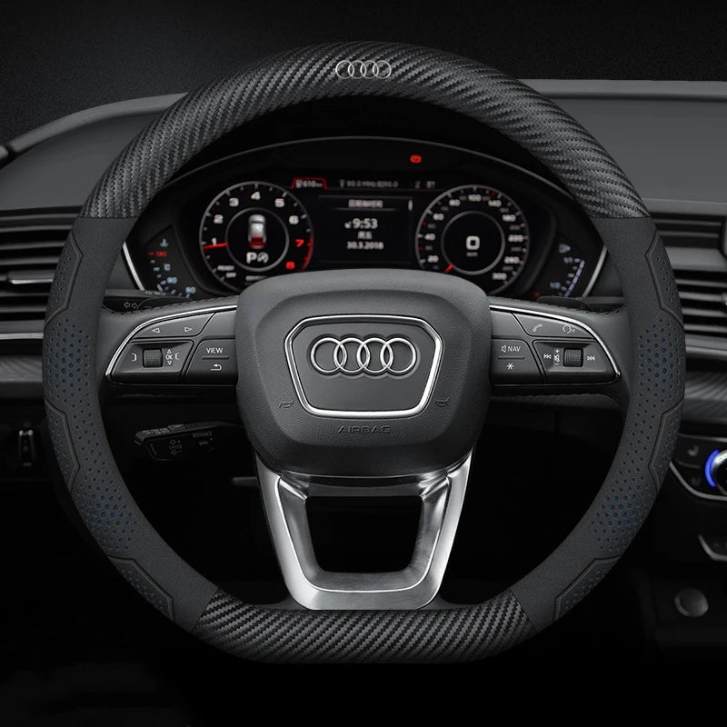 Carbon Fiber Steering Wheel Cover Anti-Slip for Audi SQ5 RSQ5 S3 S4 S5 S6 RS3 RS4 RS5 Q2 Q3 Q5 Q7 Q8 TT A1 A3 A4 A5 A6 A7 A8 CM World
