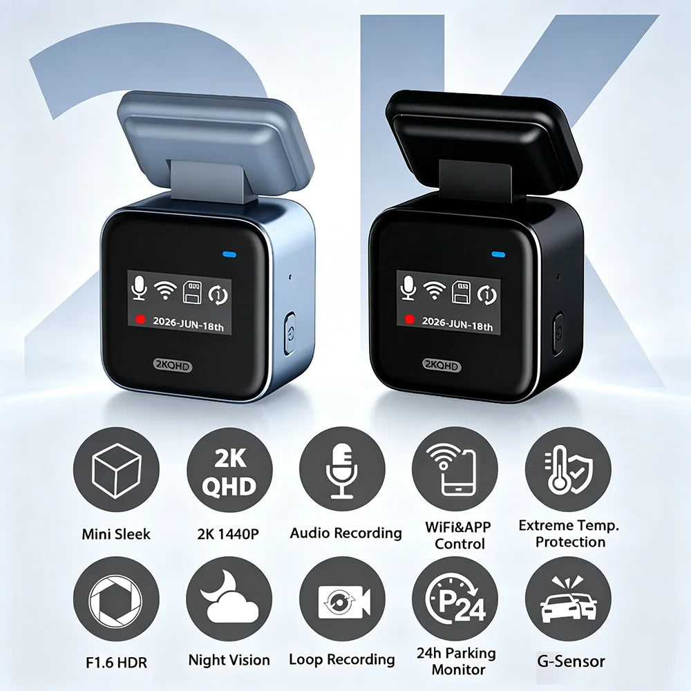 ZKCAMSPY Mini Car DVR 2K Tiny Dash Cam WiFi APP Control Night Vision 24 Parking Loop Recording G-Sensor Video Recorder Dashcam