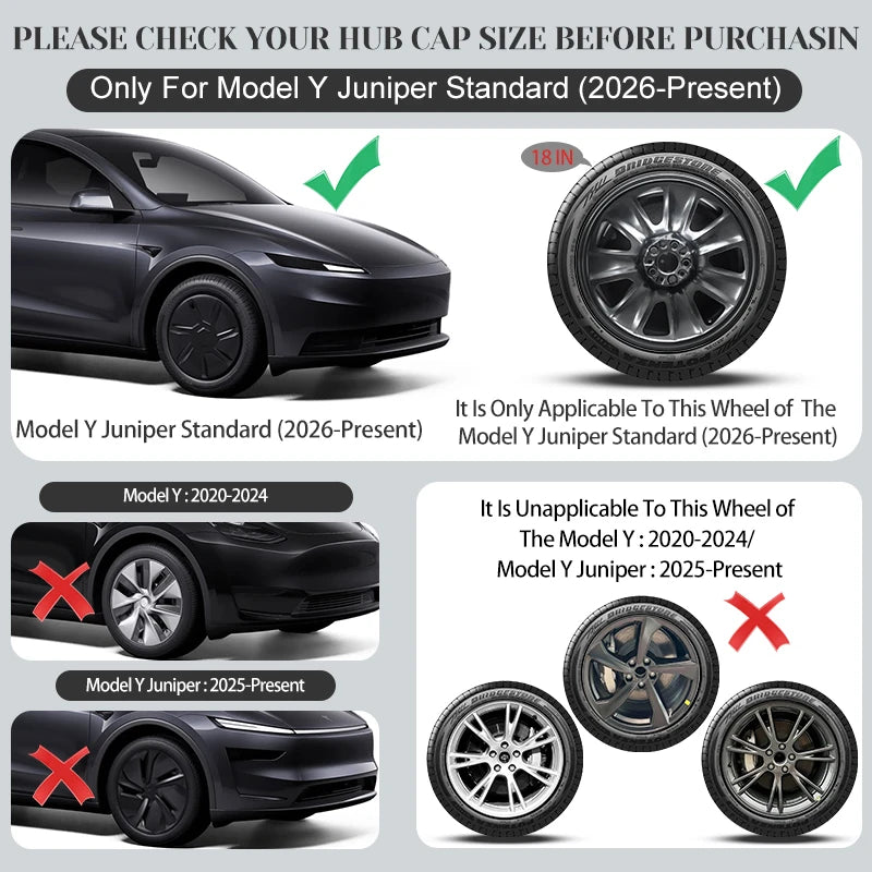 TSLLUG 4PCS 18 Inch 43th Hubcap for Tesla Model Y Juniper Standard 2026 Replacement Automobile Hubcap Full Rim Cover Accessories
