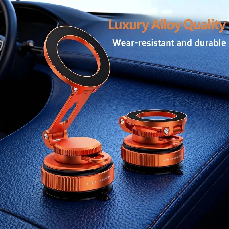Vacuum Magnetic Car Phone Holder 360 Swivel Dashboard Mount, Strong Suction Metal Stand for iPhone Android Navigation
