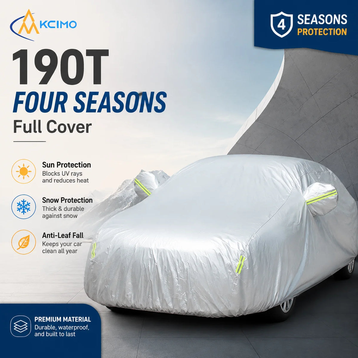 190T Breathable Full Exterior Car Cover, Outdoor Sun Shade, Snow, Dust & UV Ray Protective Cover Fit for Hatchback & Sedan
