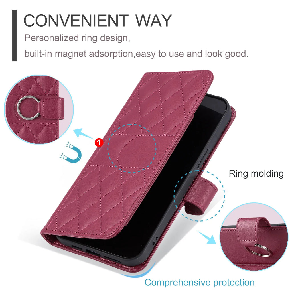 Luxury Leather Flip Phone Case For iPhone Air 17 18 16 15 Plus 14 13 Pro Max 11 12 Pro XR X XS Max Wallet Bracket Protect Cover