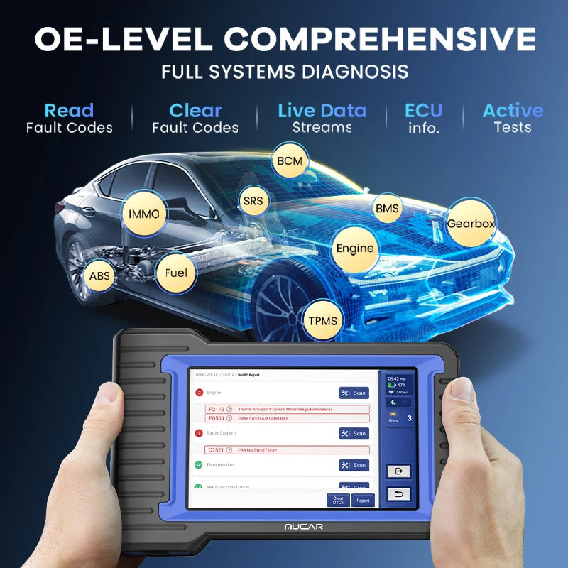 MUCAR VO7S/VO7 Car Diagnostic Tools Full System Diagnosis 28 Reset ECU Coding&Bi-directional Automotive Obd2 Scanner Free Update