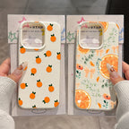 Lightweight Leather Cover For Iphone 14 Pro Max 13 12 11 17 16 15 17E Air Orange Flower Pattern Shockproof Soft Case