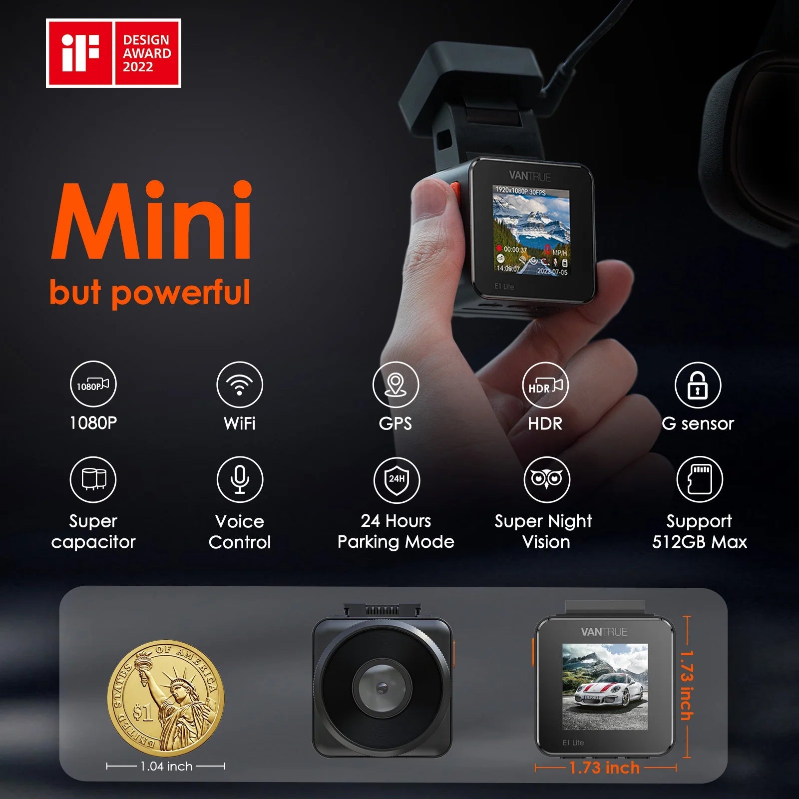 Vantrue E1 Lite Mini Dashcam 1080P WiFi Dash Camera with Free App Voice Control 24H Parking Mode Support 512GB Max Car Mobile World