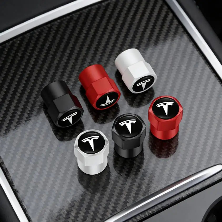 4Pcs Car 3D Metal Wheel Tire Valve Stem Caps For Tesla Model 3 Y S X Cybertruck Juguete Roadster Coil Bonina SpaceX sticker