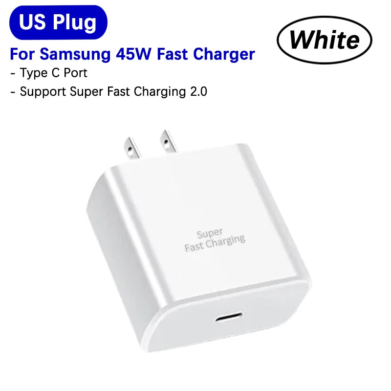 Samsung 45w Super Fast Charger PD Adapter EU US Type C Cargador For Galaxy S26 S25 FE S24 Ultra S23 Plus A55 A56 M55 Tab S11 S10 Car Mobile World