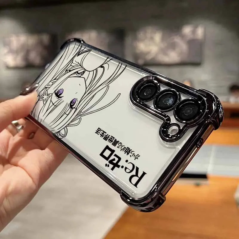 Anime Cute Rem Emilia For Samsung S26 S25 Edge S24 S23 S22 S21 S20 FE Ultra Plus Lite Plating Anti-Fall Phone Case