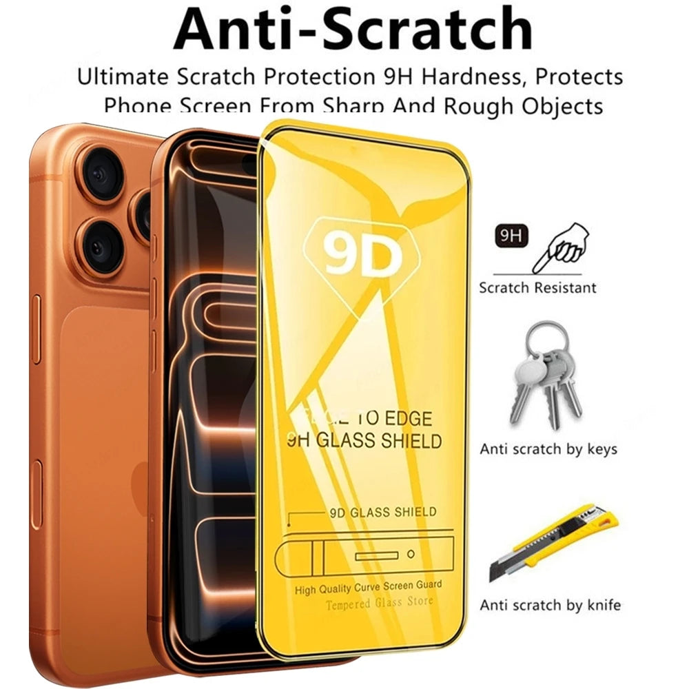 4 Pcs 9D Tempered Glass Screen Protector for Apple iPhone 17 Pro Max, HD Anti-Scratch Film for iPhone Air & 17 Pro Full Coverage Car Mobile World