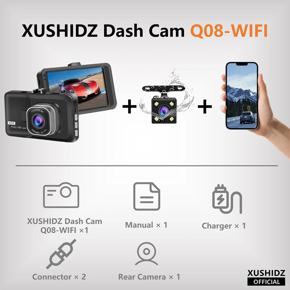 XUSHIDZ NEW 1080P HD Dash Camera Loop Recording Car Vehicle DVR Video Recorder Dashcam Night Vision 24h Parking Monitor G-sensor Car Mobile World
