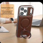 Magnetic Rotat Bracket Luxury Leather Phone Case For iPhone 11 12 13 14 15 16 17 Pro Max Plus Wireless Charging Shockproof Cover Car Mobile World