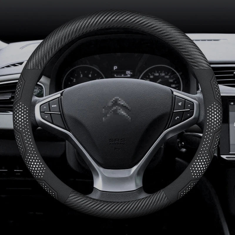 For Citroen C1 C2 C3 C4 C5 C6 VTS Xsara C-Crosser Berlingo Jumpy Carbon fiber Suede Car Steering Wheel Cover Auto Accessories CM World
