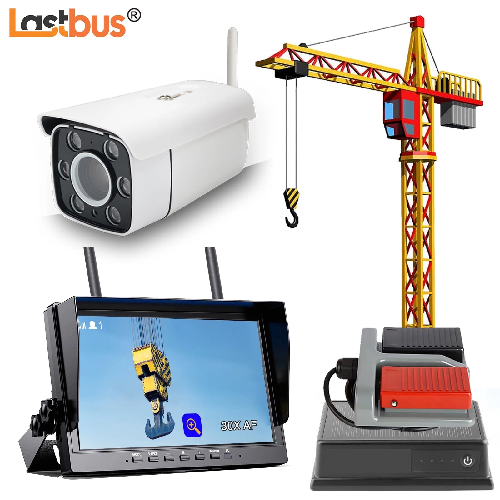 Lastbus Tower Crane Wireless Camera 1080P 30x Optical Zoom 10.1" IPS Screen DVR Monitor For crane/tower crane/forklift/Trailer Car Mobile World