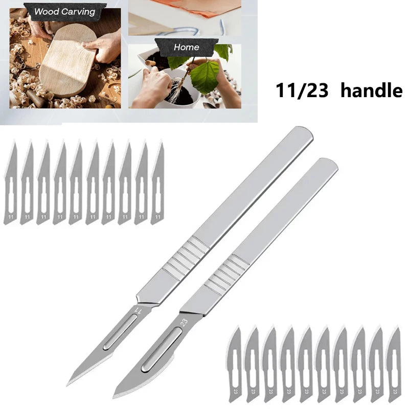 Carbon Steel Carving Metal Scalpel Knife Handle Blades Number 11 23 Surgical Medical Practicing Cutting Sculpting Repairing Tool CM World