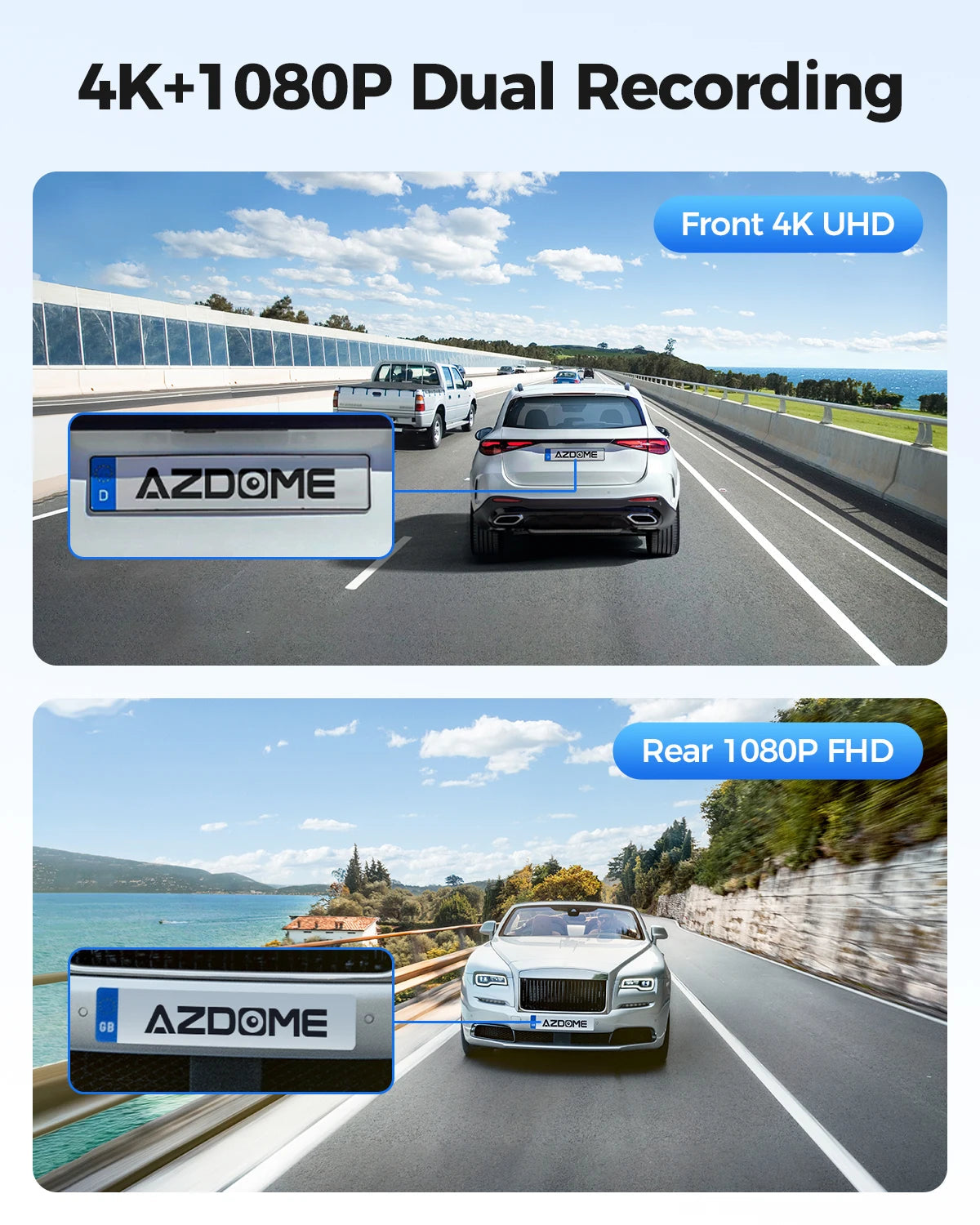 AZDOME M300S Dash Cam 4K+1080P Car Rear Camera Dash Cam 800MP Lens Built-in GPS WIFI Car DVR Voice Control Night Vision 후방카메 Car Mobile World