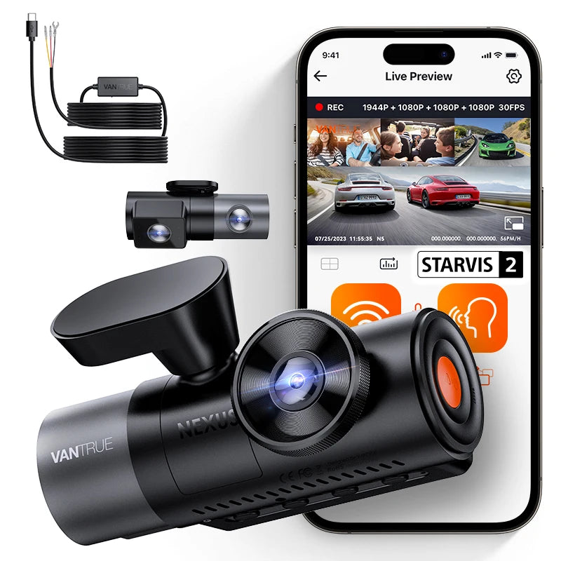 Vantrue N5 DashCam 4 Channel WiFi 360° All Sides  STARVIS 2 IR Night Vision Voice Control GPS Car Dash Cam Support 512GB Max Car Mobile World
